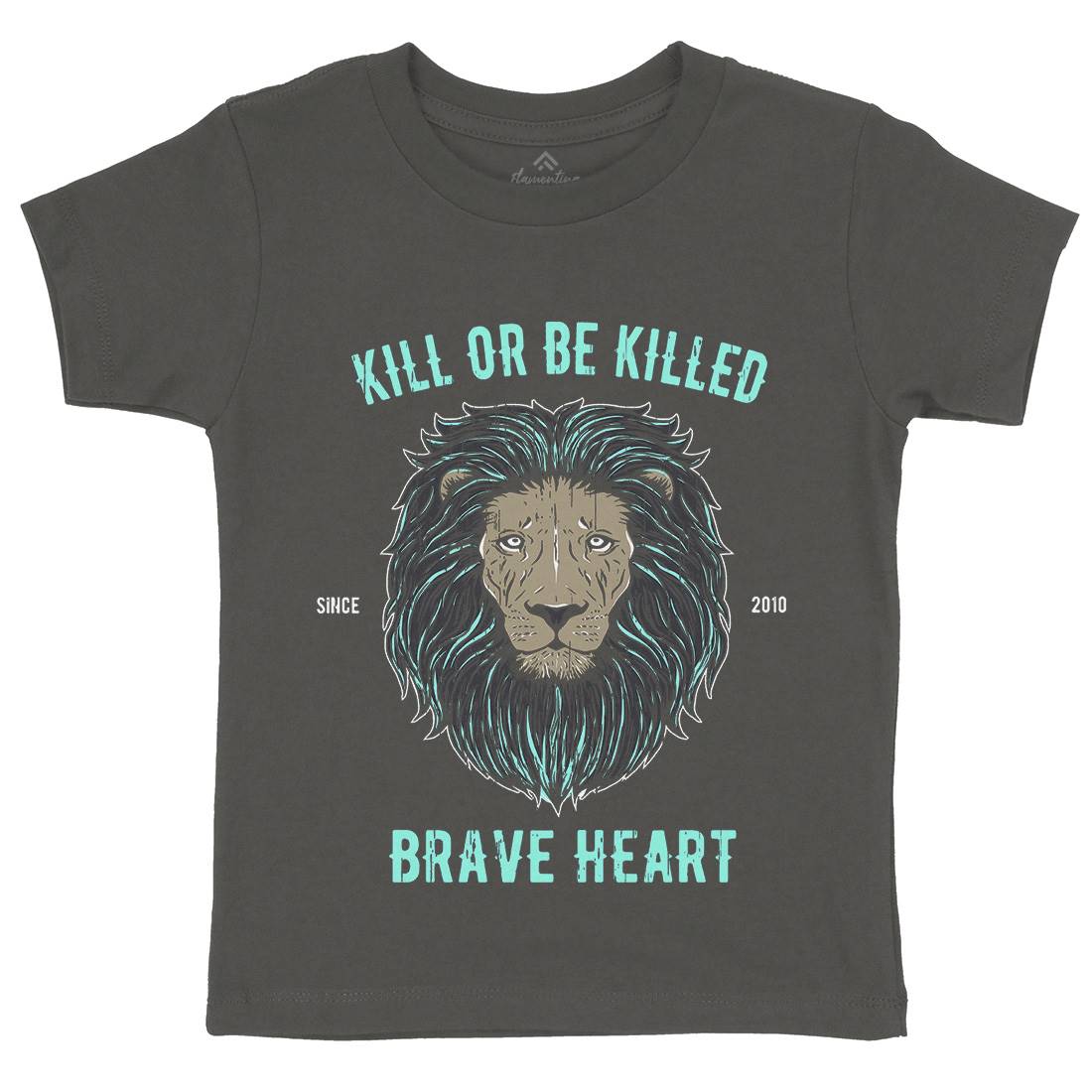 Lion Brave Heart Kids Organic Crew Neck T-Shirt Animals B736