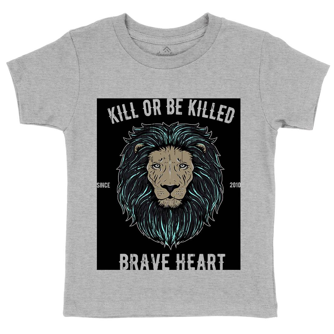 Lion Brave Heart Kids Crew Neck T-Shirt Animals B736