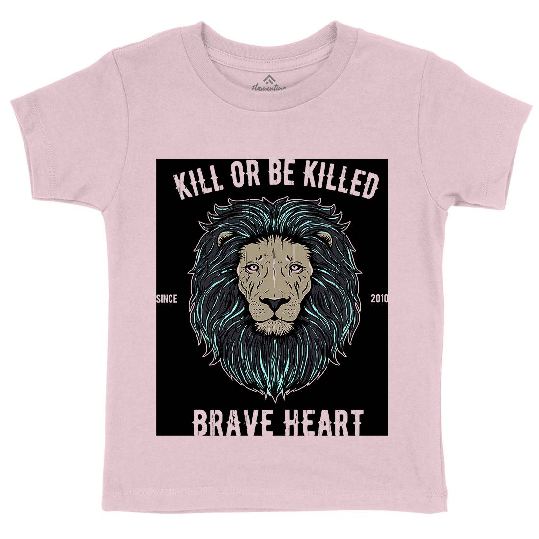 Lion Brave Heart Kids Organic Crew Neck T-Shirt Animals B736