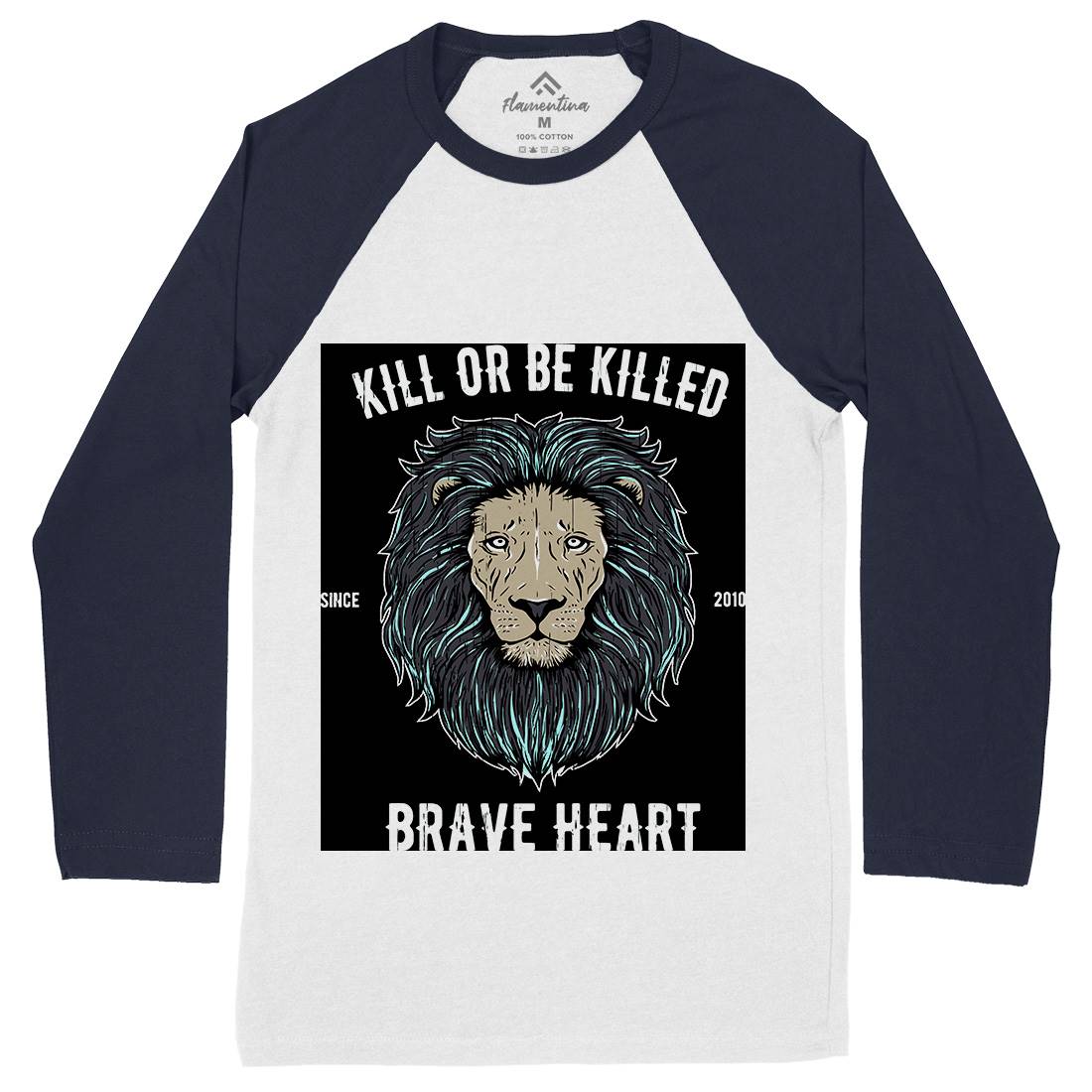 Lion Brave Heart Mens Long Sleeve Baseball T-Shirt Animals B736