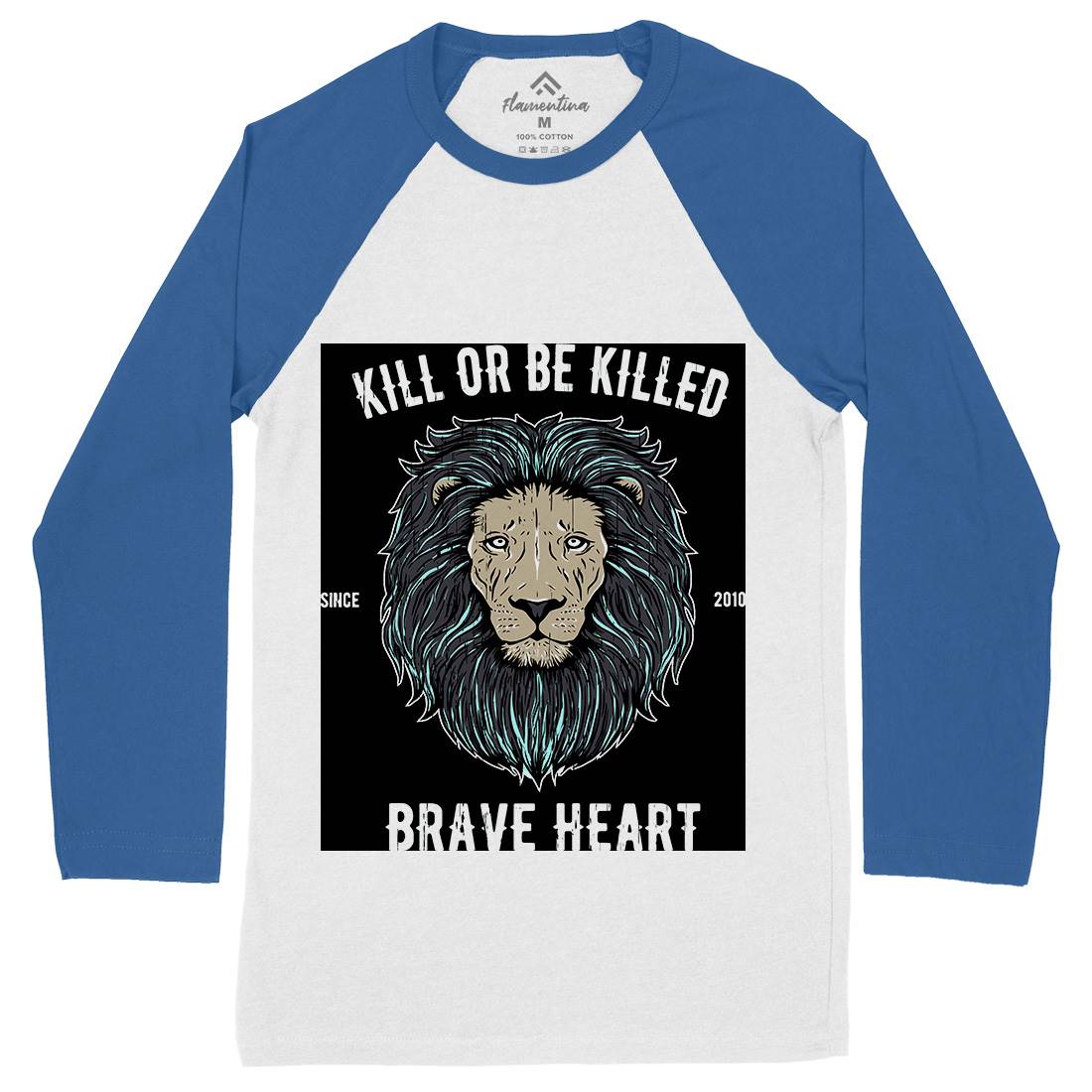 Lion Brave Heart Mens Long Sleeve Baseball T-Shirt Animals B736