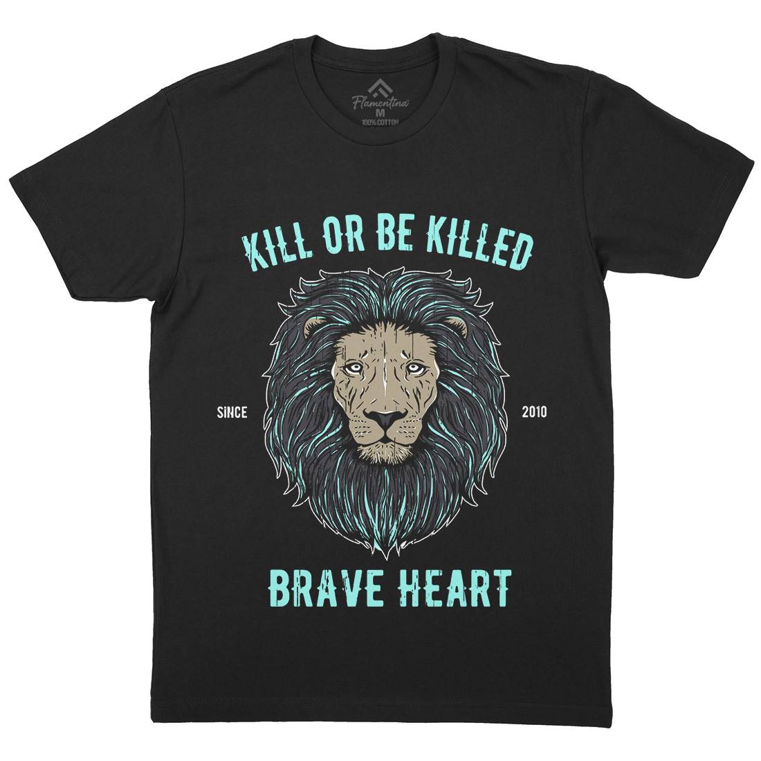 Lion Brave Heart Mens Crew Neck T-Shirt Animals B736