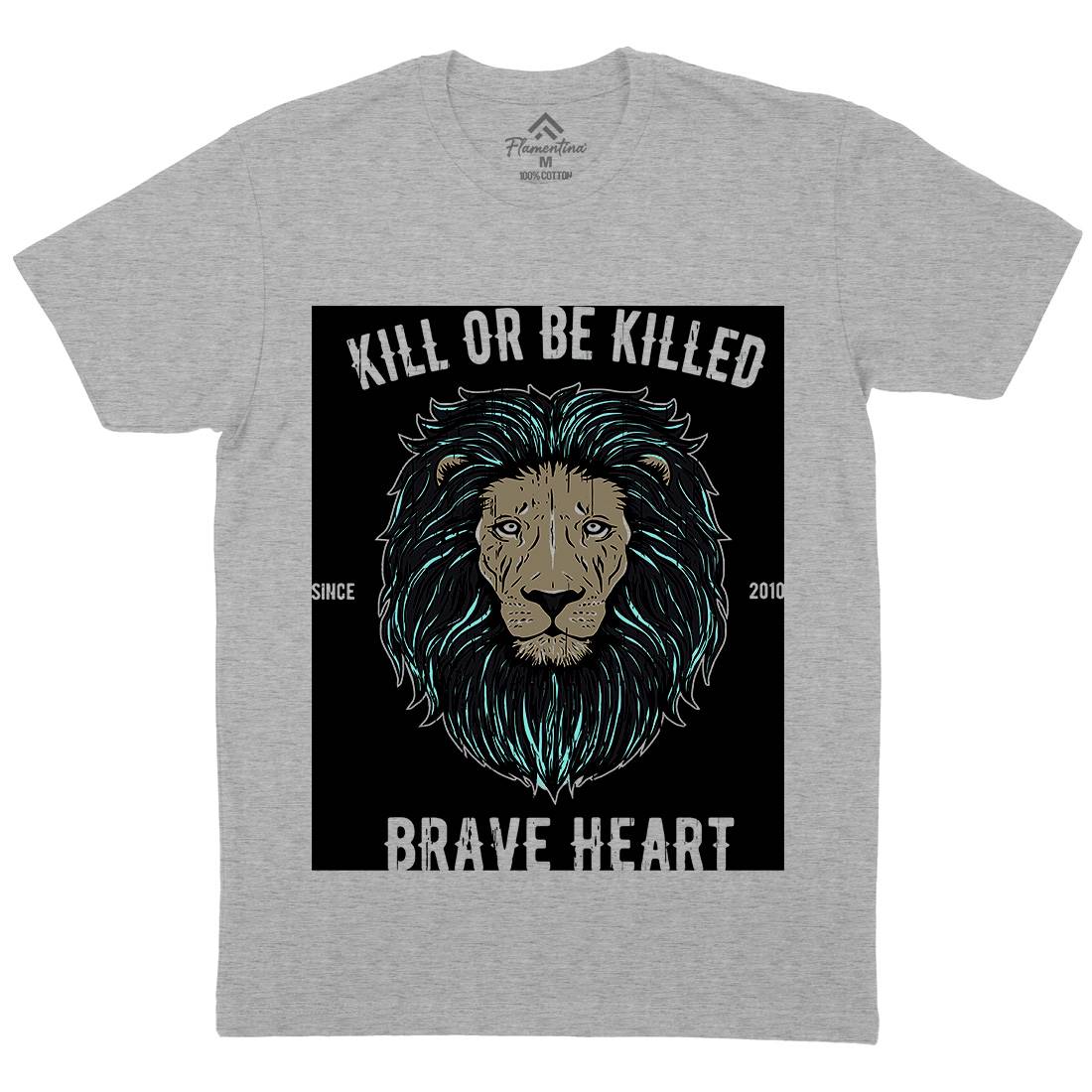 Lion Brave Heart Mens Crew Neck T-Shirt Animals B736