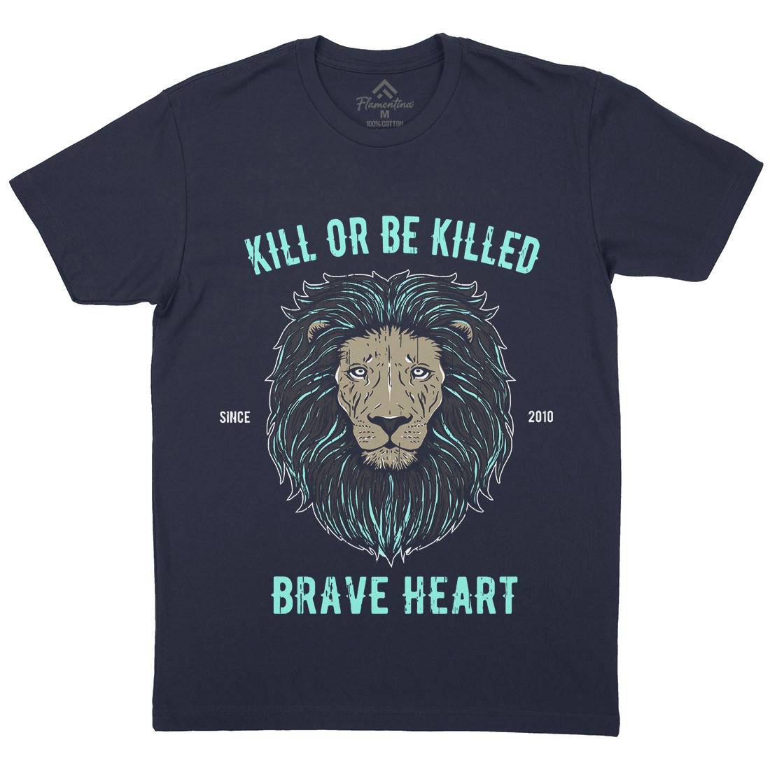 Lion Brave Heart Mens Organic Crew Neck T-Shirt Animals B736