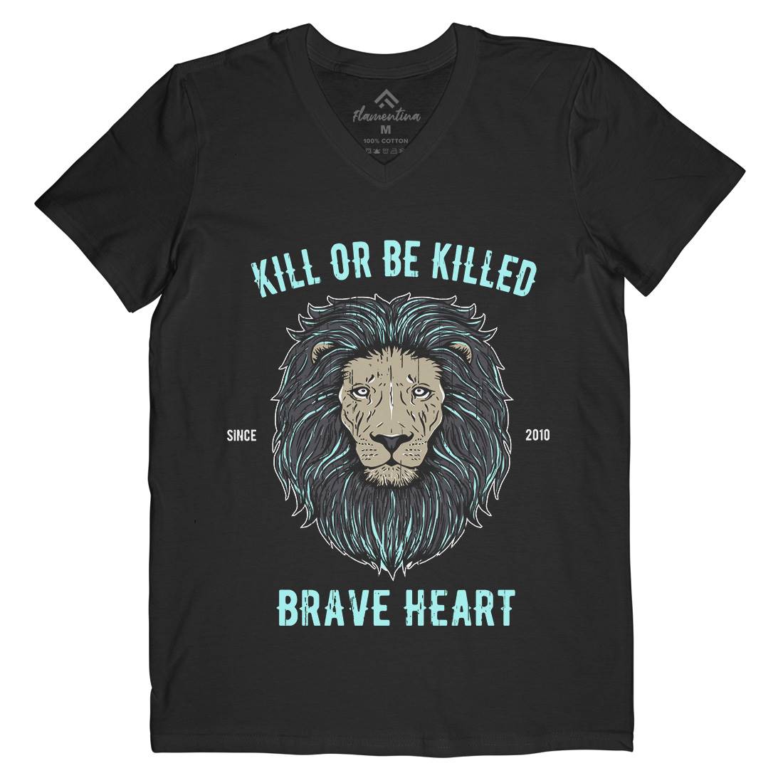Lion Brave Heart Mens Organic V-Neck T-Shirt Animals B736