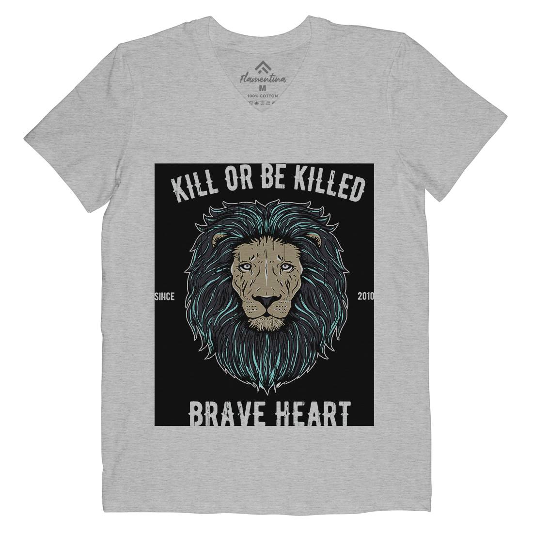 Lion Brave Heart Mens V-Neck T-Shirt Animals B736