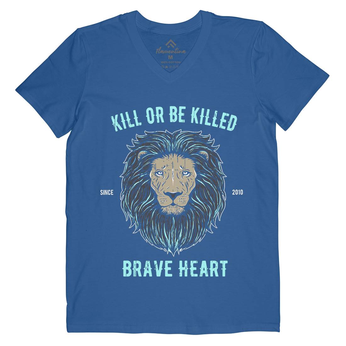 Lion Brave Heart Mens V-Neck T-Shirt Animals B736
