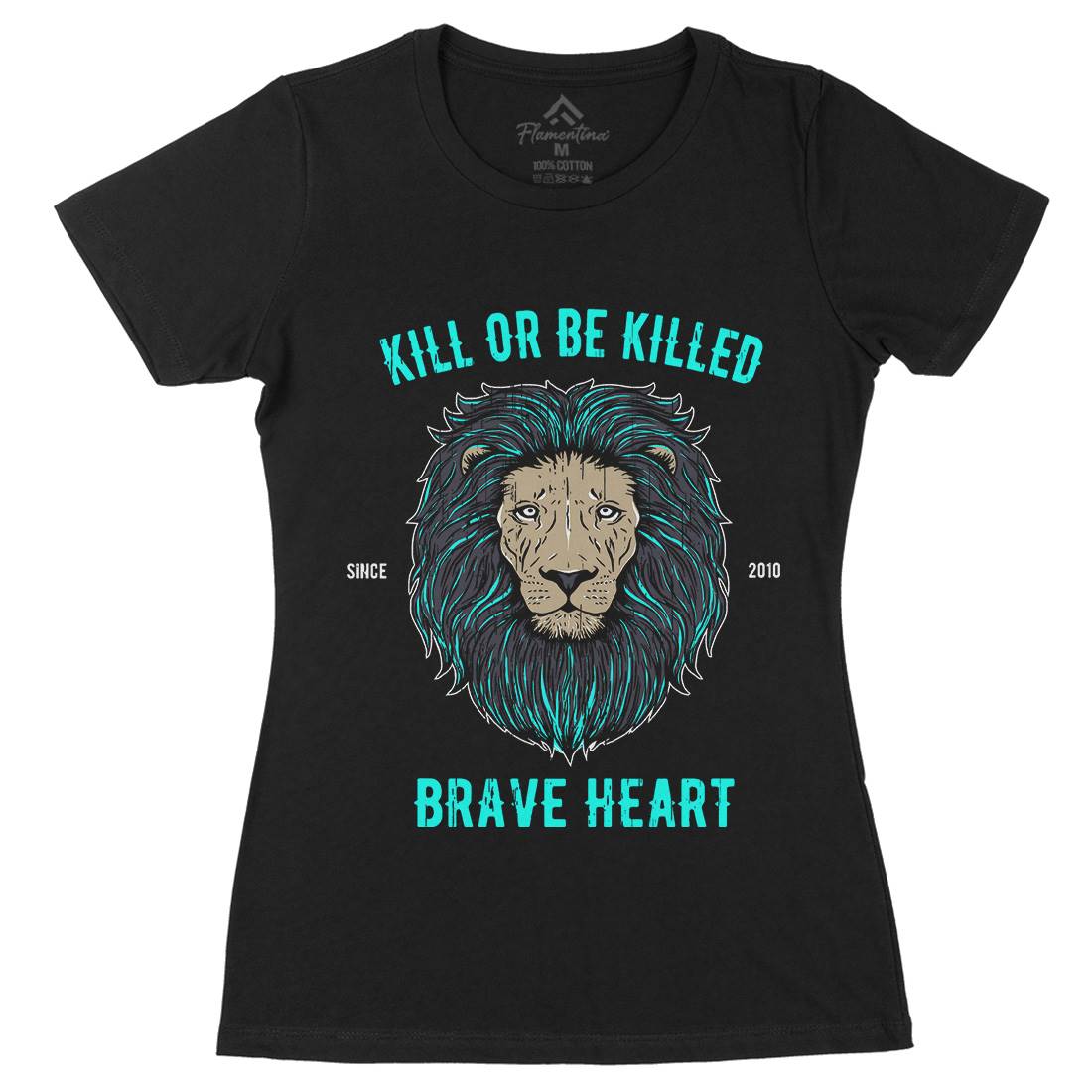 Lion Brave Heart Womens Organic Crew Neck T-Shirt Animals B736