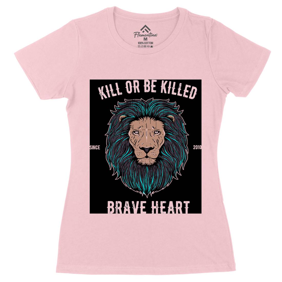 Lion Brave Heart Womens Organic Crew Neck T-Shirt Animals B736