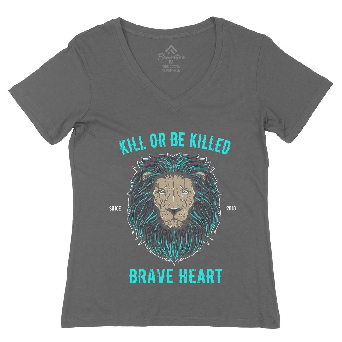 Lion Brave Heart Womens Organic V-Neck T-Shirt Animals B736