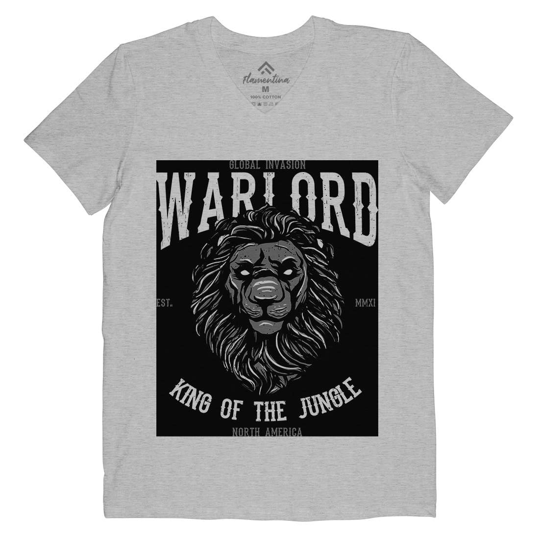 Lion Warlord Mens Organic V-Neck T-Shirt Animals B737