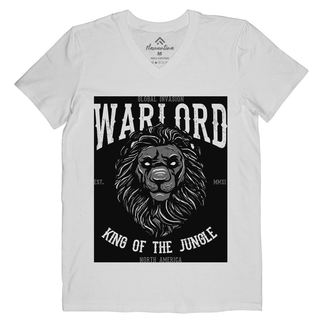 Lion Warlord Mens Organic V-Neck T-Shirt Animals B737
