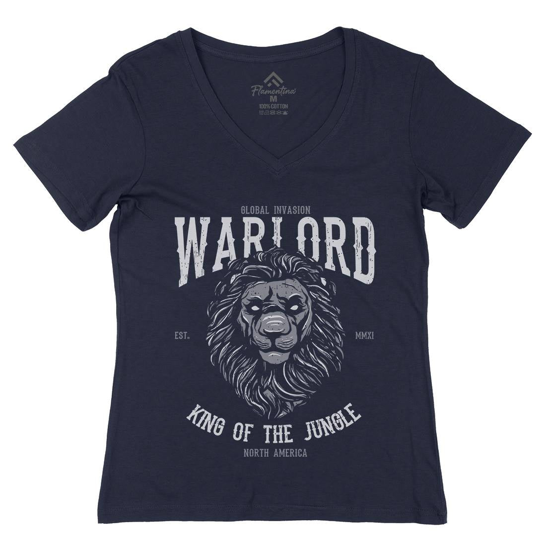 Lion Warlord Womens Organic V-Neck T-Shirt Animals B737