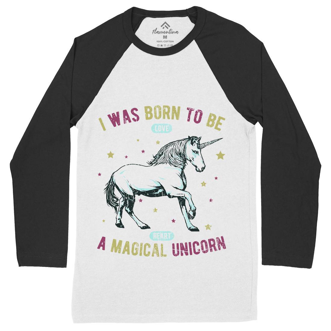 Magical Unicorn Mens Long Sleeve Baseball T-Shirt Animals B739