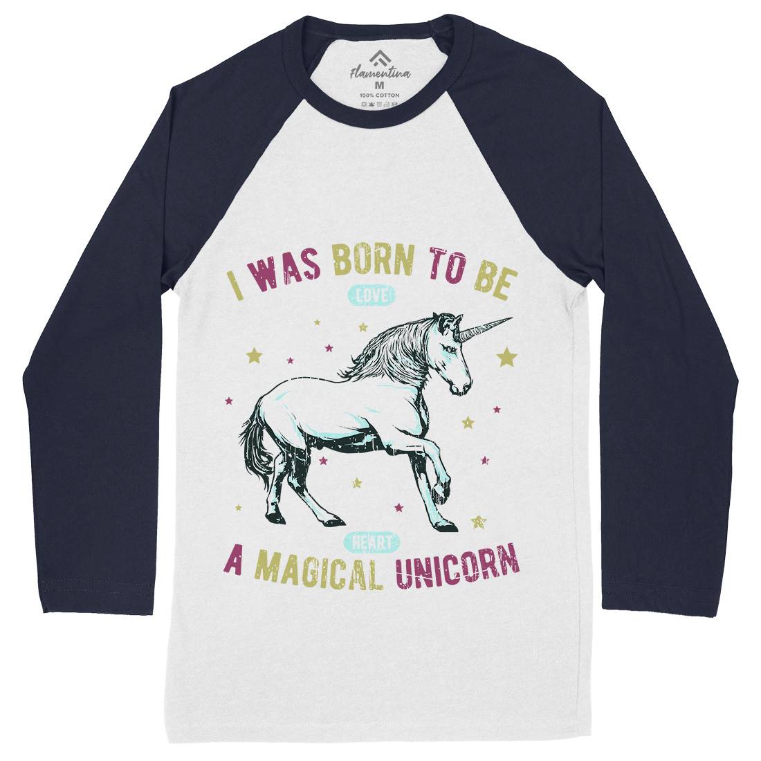 Magical Unicorn Mens Long Sleeve Baseball T-Shirt Animals B739