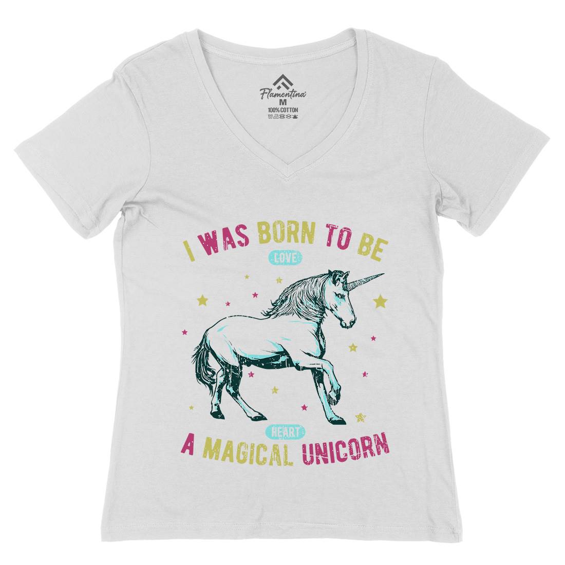 Magical Unicorn Womens Organic V-Neck T-Shirt Animals B739