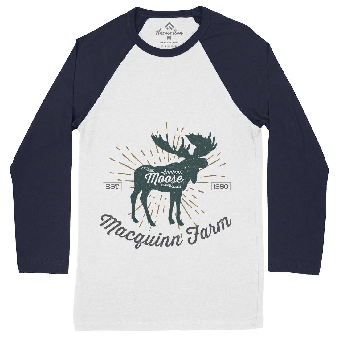 Moose Farm Mens Long Sleeve Baseball T-Shirt Animals B740