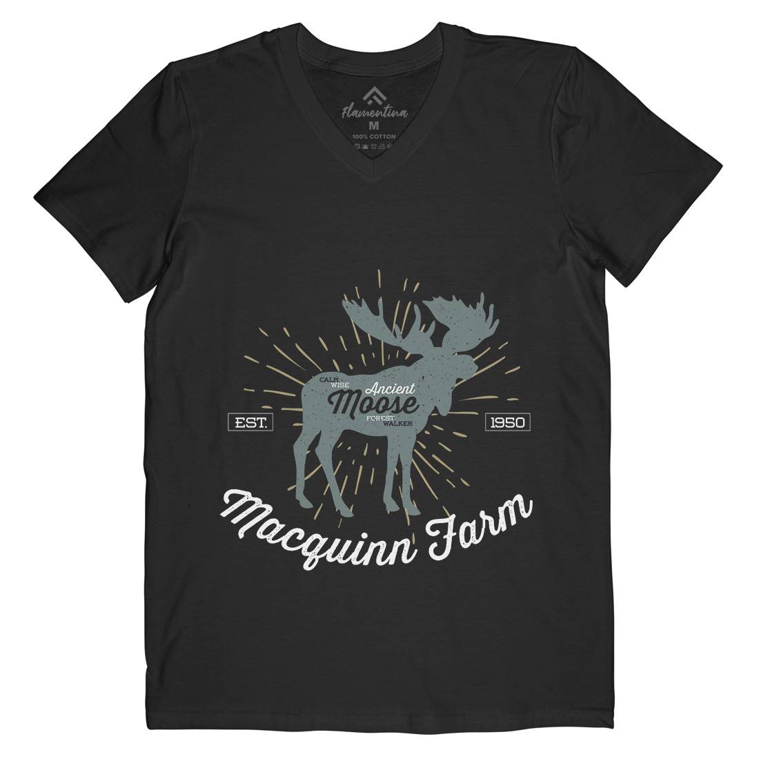 Moose Farm Mens Organic V-Neck T-Shirt Animals B740