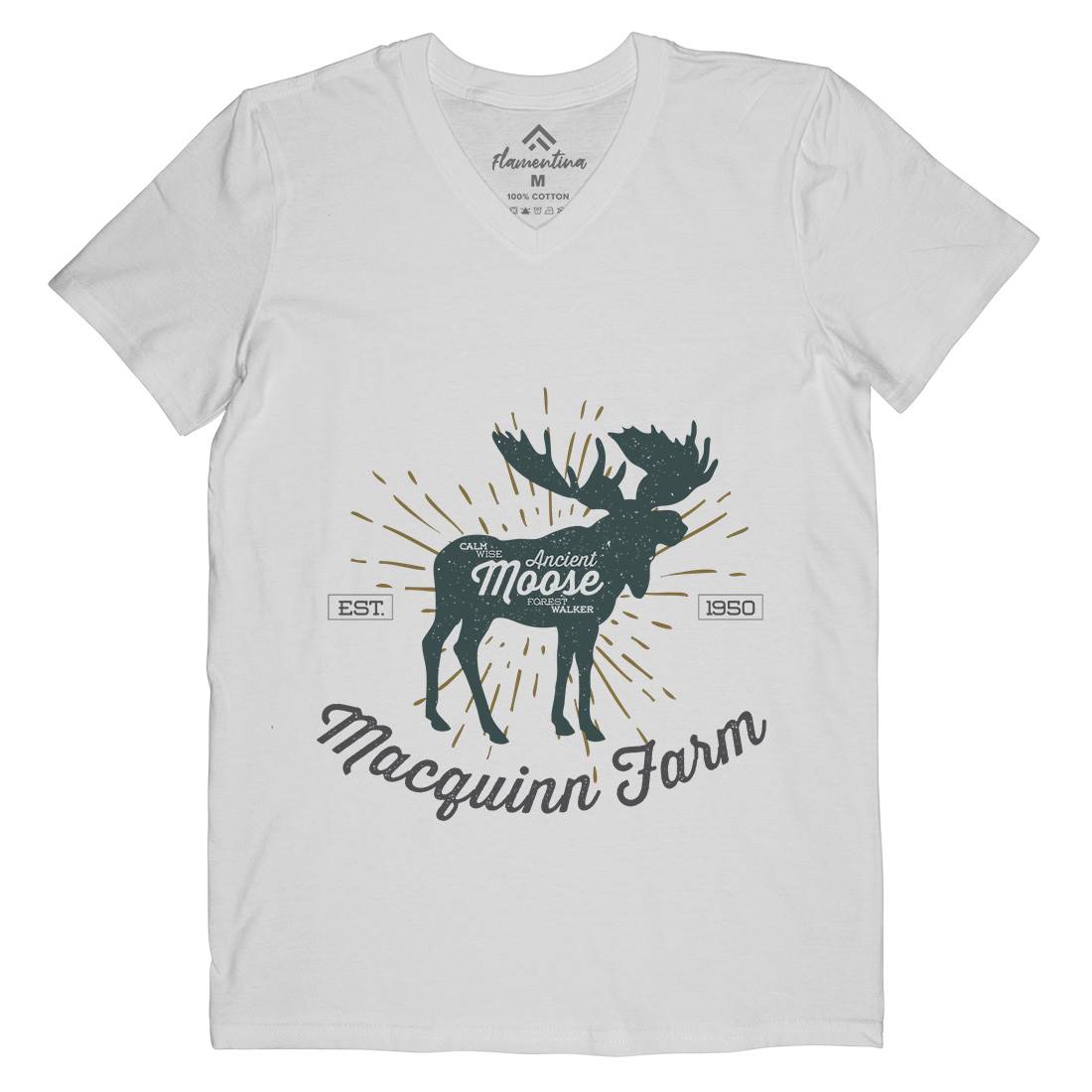 Moose Farm Mens Organic V-Neck T-Shirt Animals B740