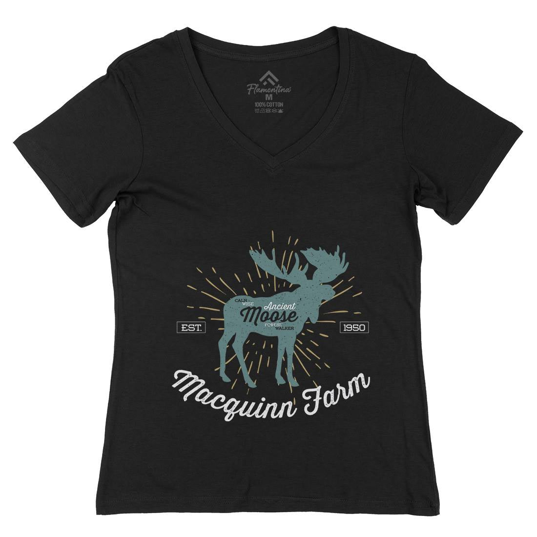Moose Farm Womens Organic V-Neck T-Shirt Animals B740