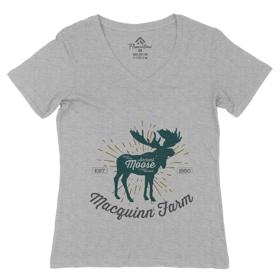 Moose Farm Womens Organic V-Neck T-Shirt Animals B740