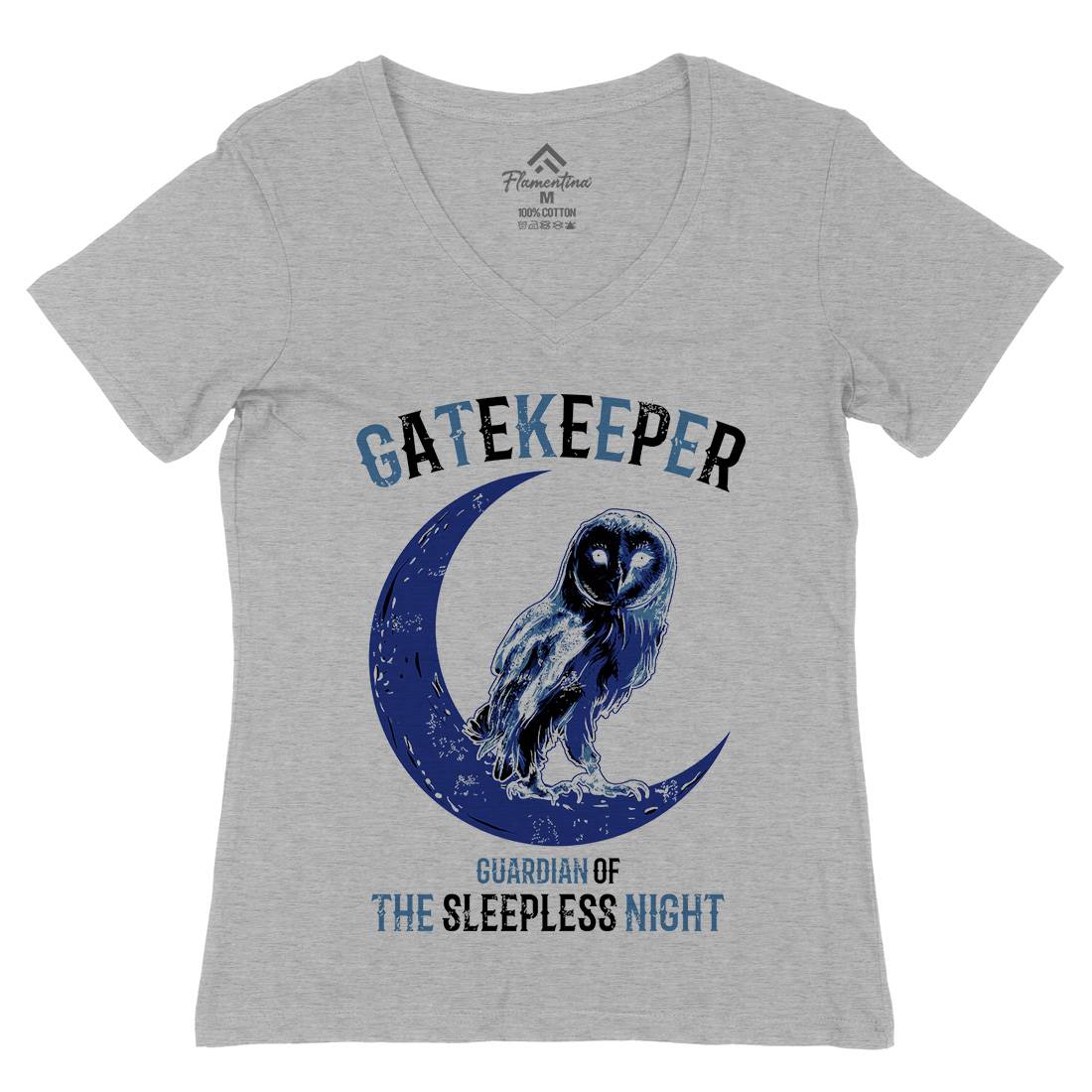 Owl Gatekeeper Womens Organic V-Neck T-Shirt Animals B742