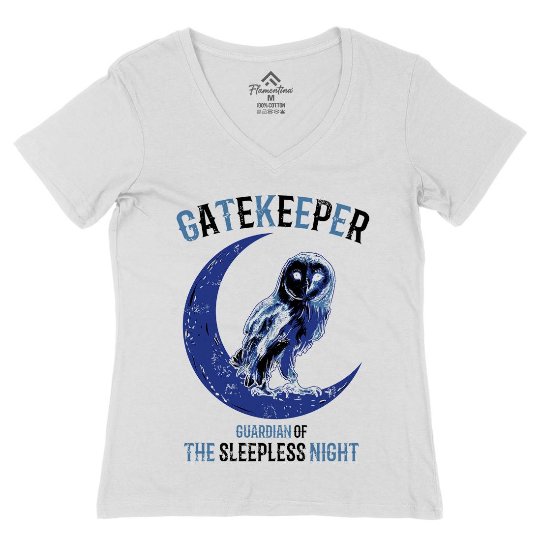 Owl Gatekeeper Womens Organic V-Neck T-Shirt Animals B742
