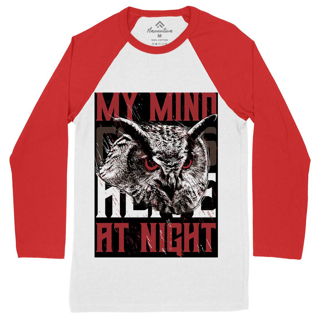 Owl Night Mens Long Sleeve Baseball T-Shirt Animals B744