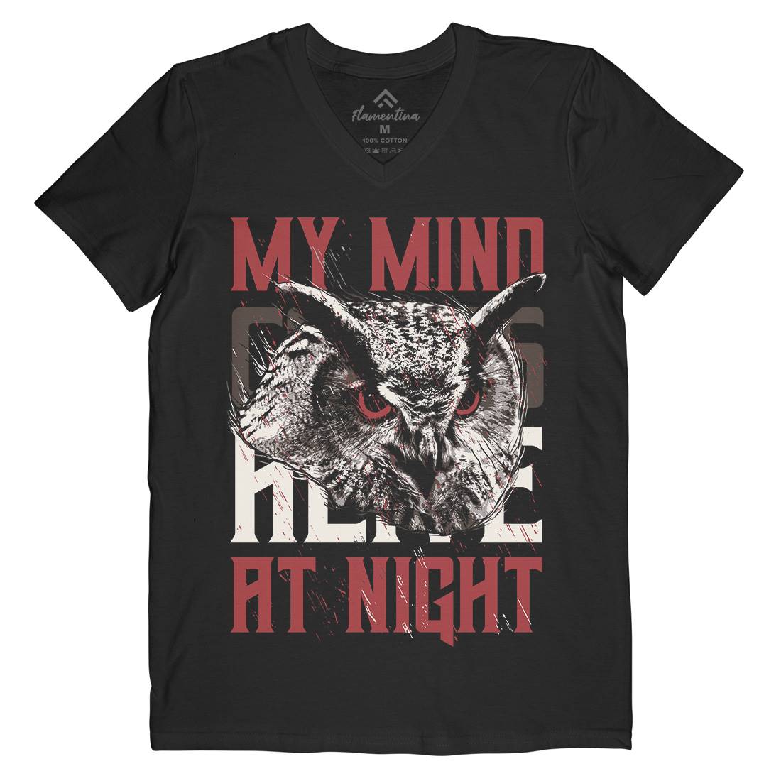 Owl Night Mens Organic V-Neck T-Shirt Animals B744