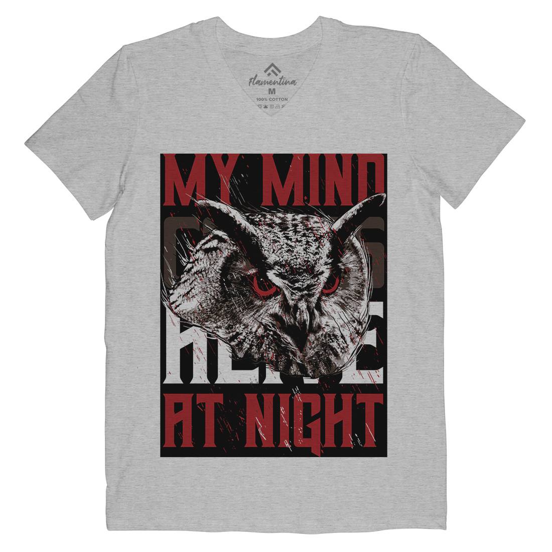 Owl Night Mens Organic V-Neck T-Shirt Animals B744