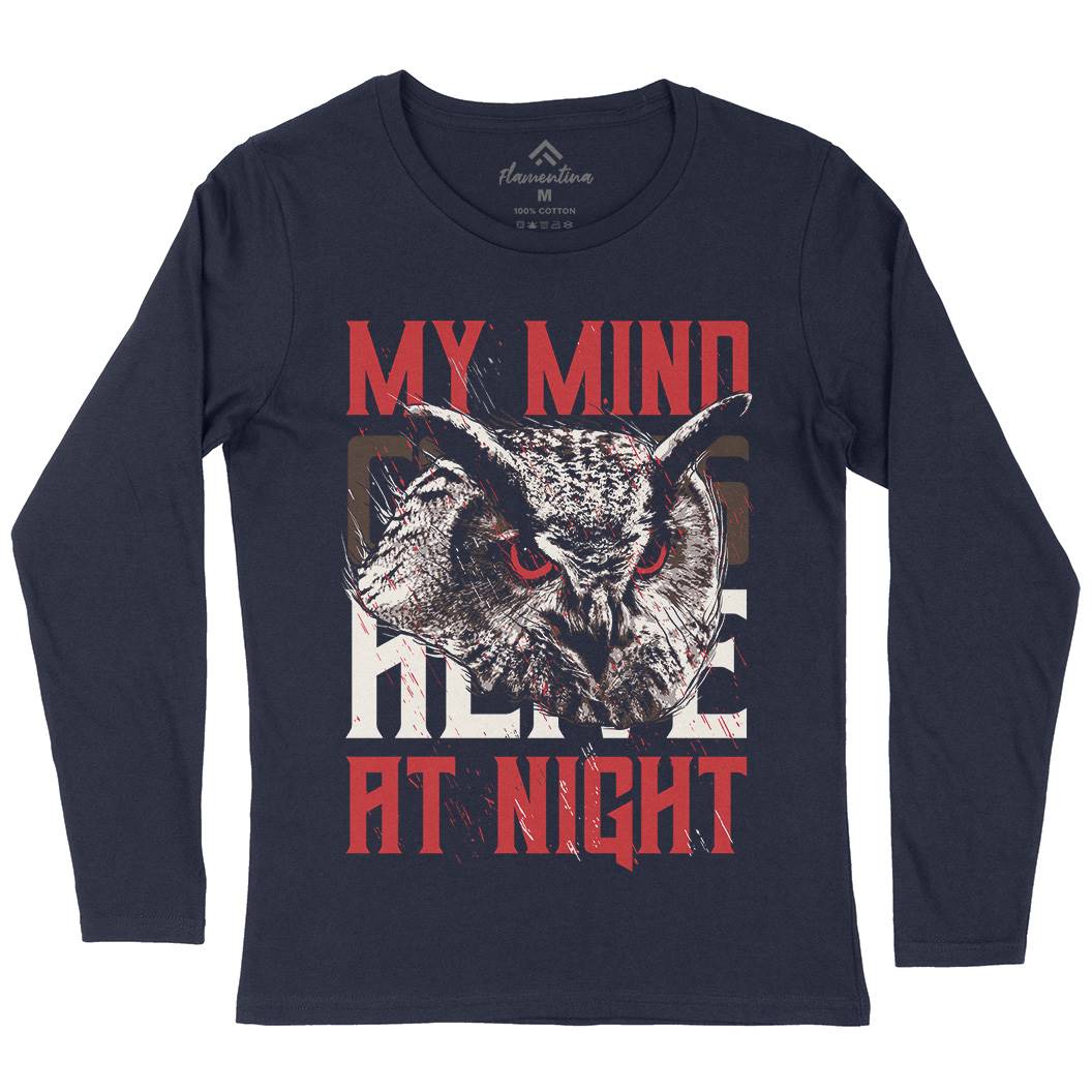 Owl Night Womens Long Sleeve T-Shirt Animals B744