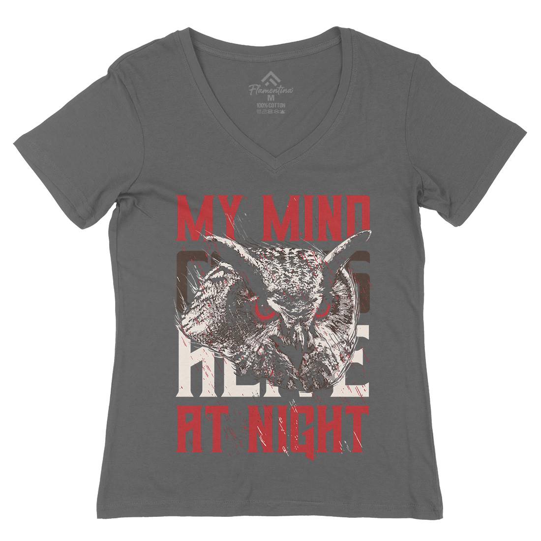 Owl Night Womens Organic V-Neck T-Shirt Animals B744