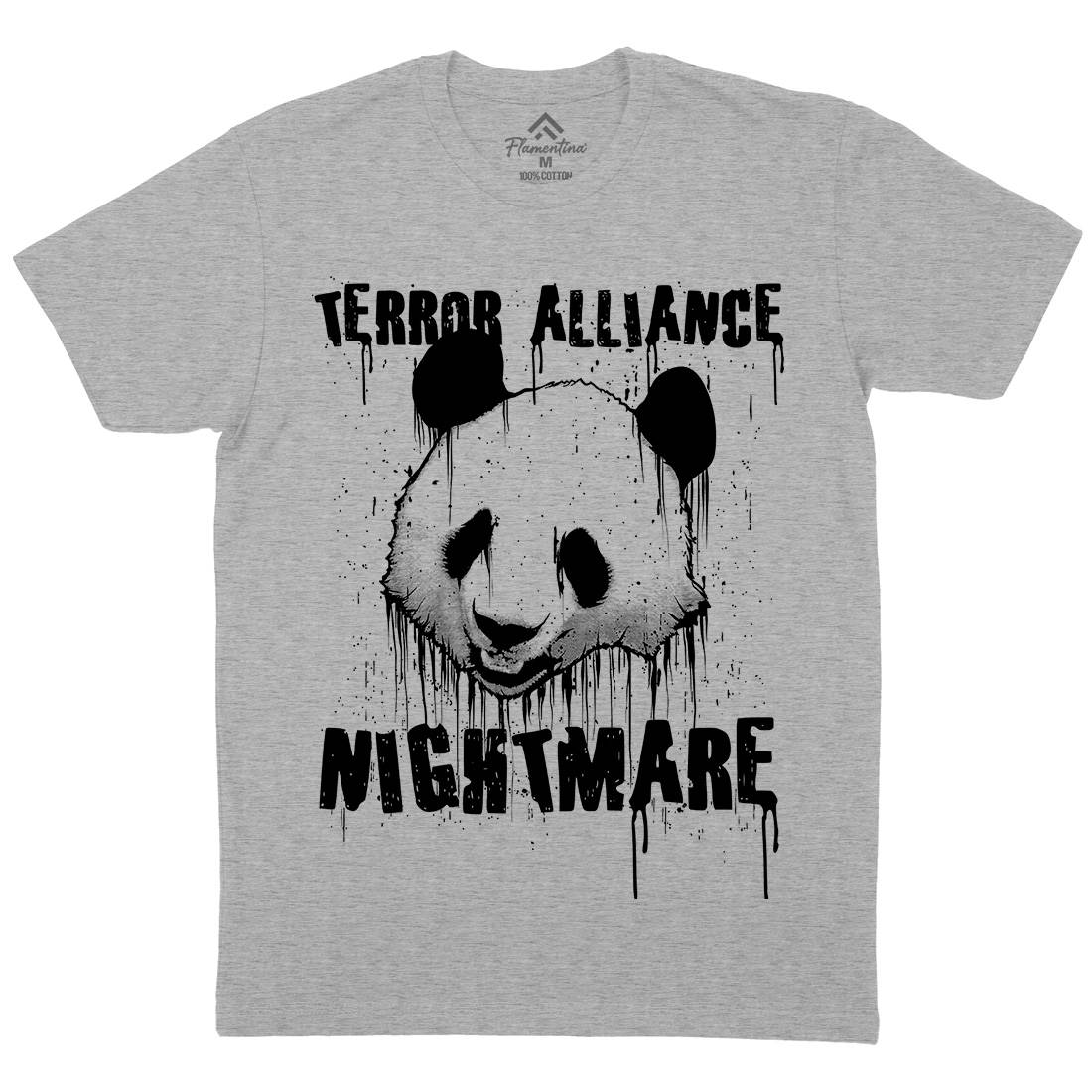 Panda Terror Mens Organic Crew Neck T-Shirt Animals B745