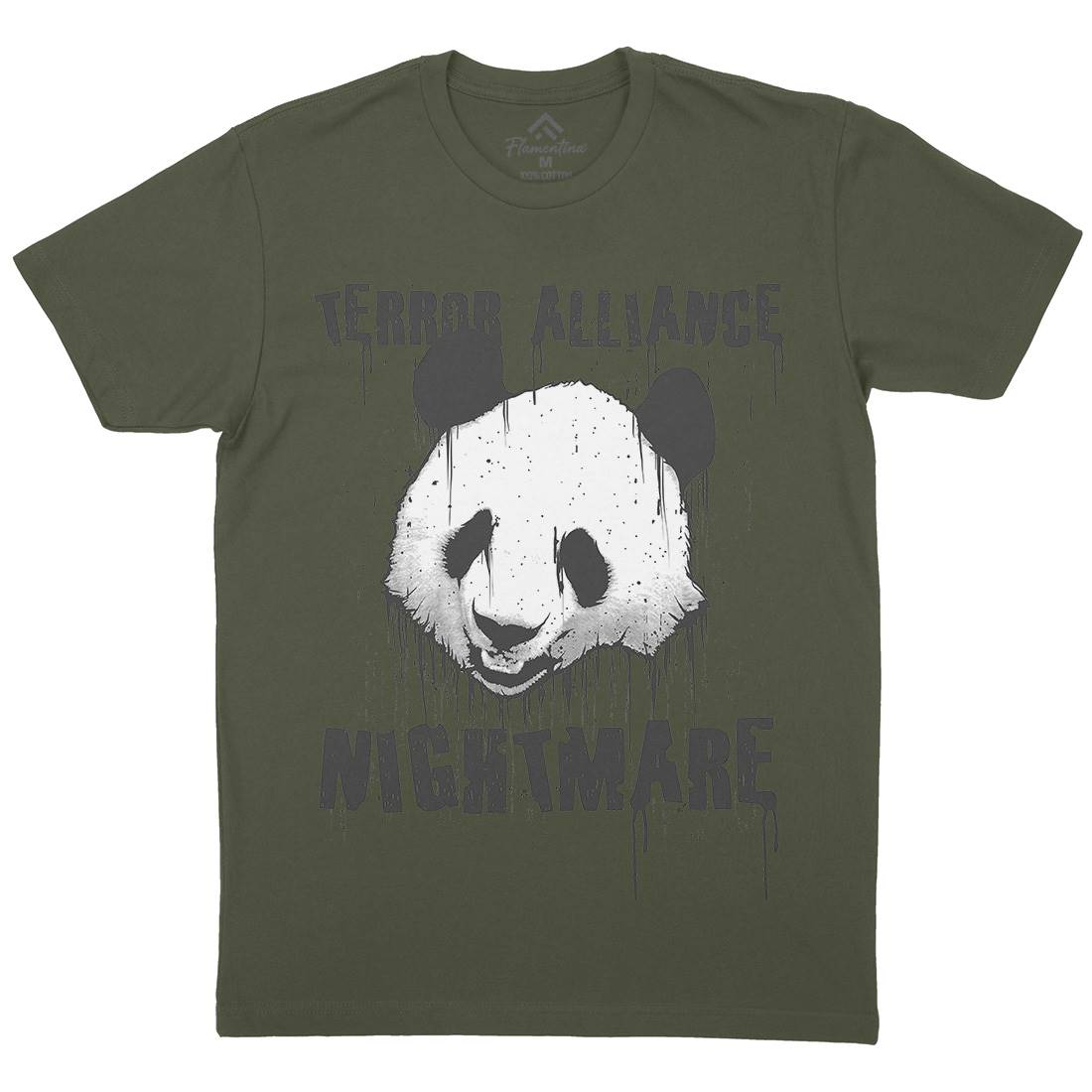 Panda Terror Mens Organic Crew Neck T-Shirt Animals B745