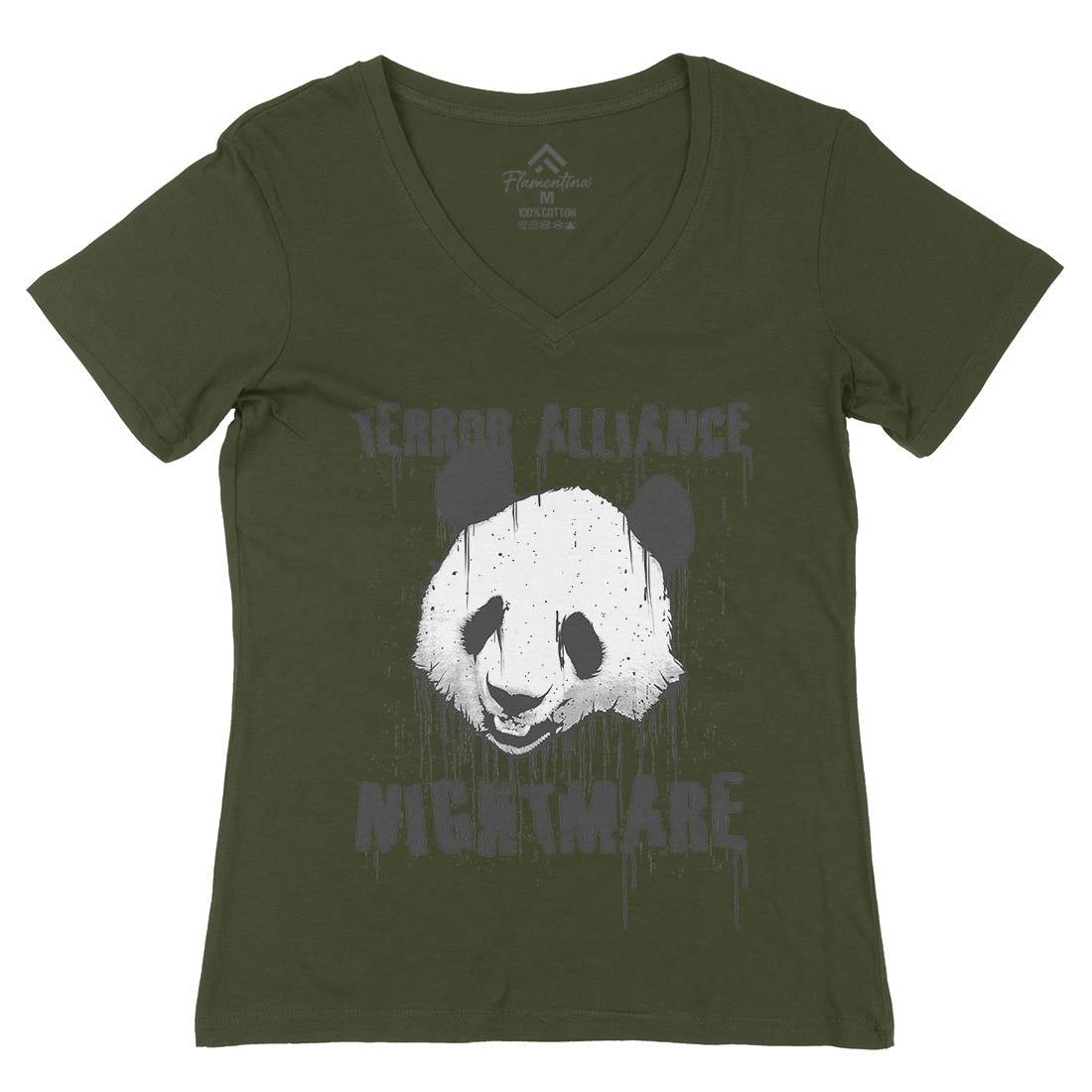 Panda Terror Womens Organic V-Neck T-Shirt Animals B745