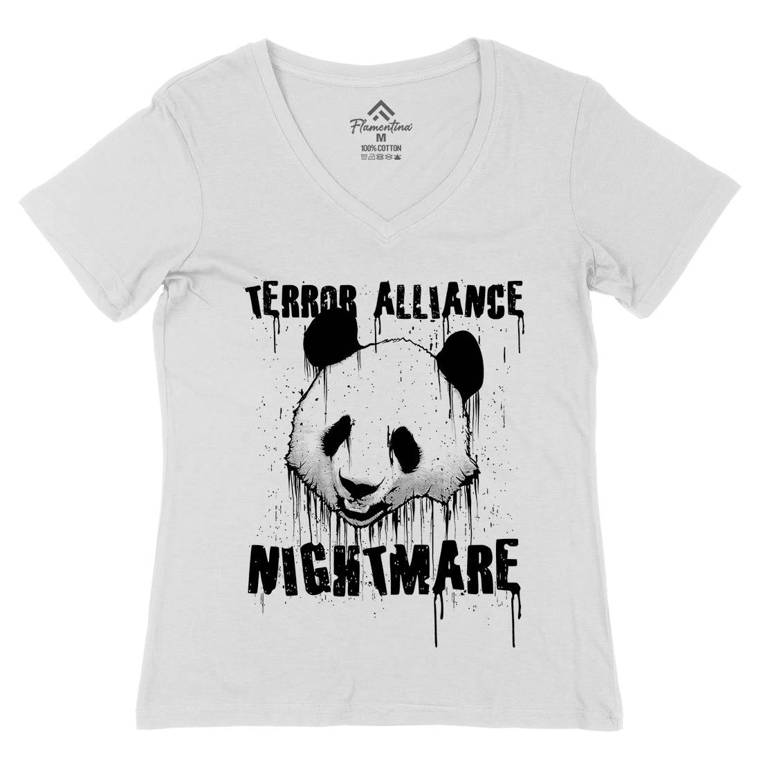 Panda Terror Womens Organic V-Neck T-Shirt Animals B745
