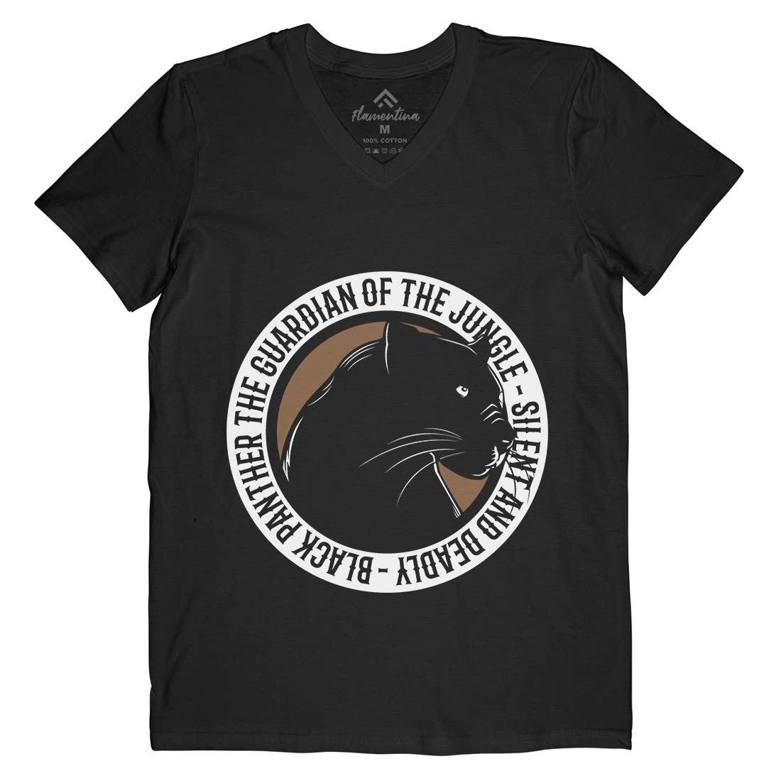 Panther Round Mens Organic V-Neck T-Shirt Animals B747