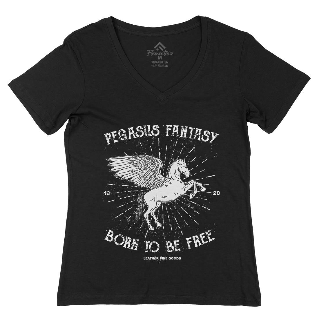 Pegasus Fantasy Womens Organic V-Neck T-Shirt Animals B749