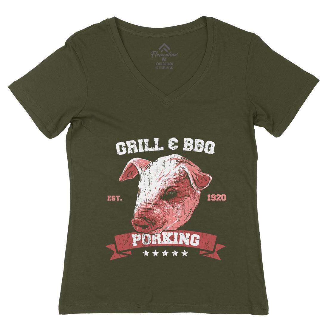 Pork King Womens Organic V-Neck T-Shirt Animals B751