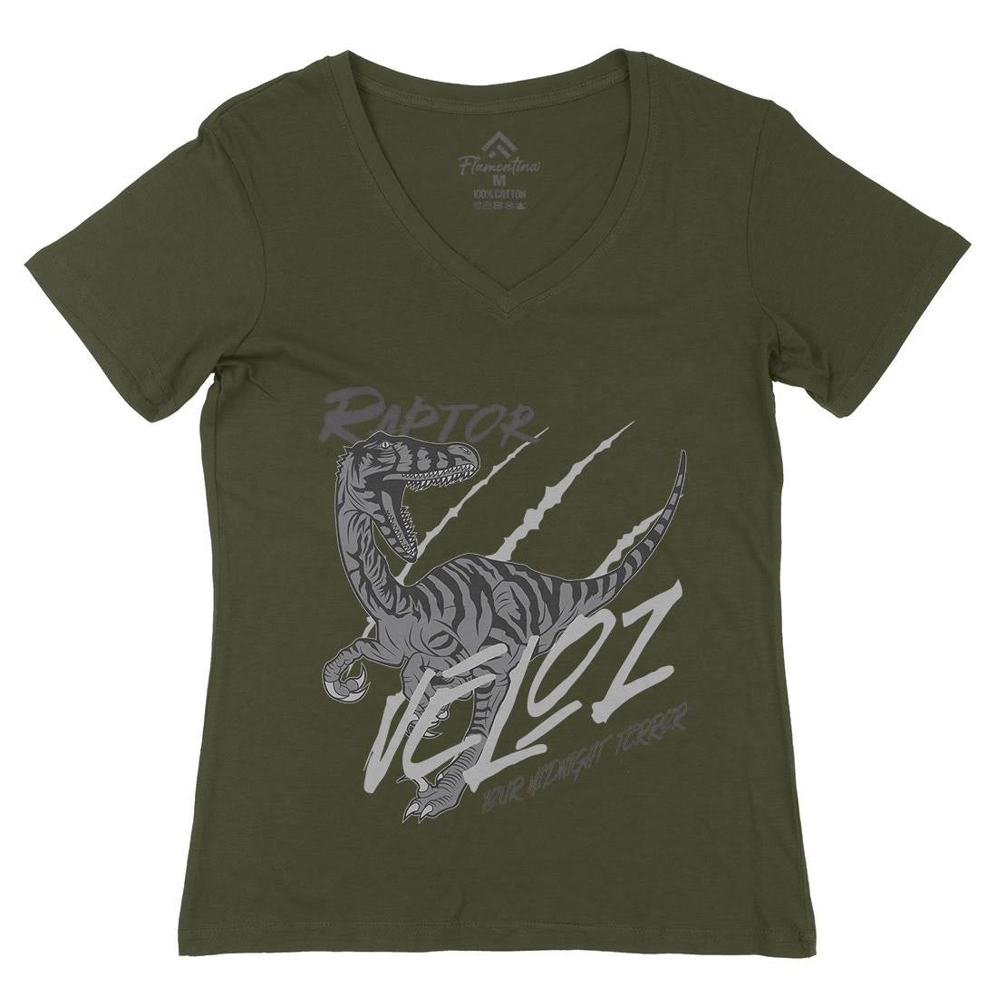 Raptor Terror Womens Organic V-Neck T-Shirt Animals B753