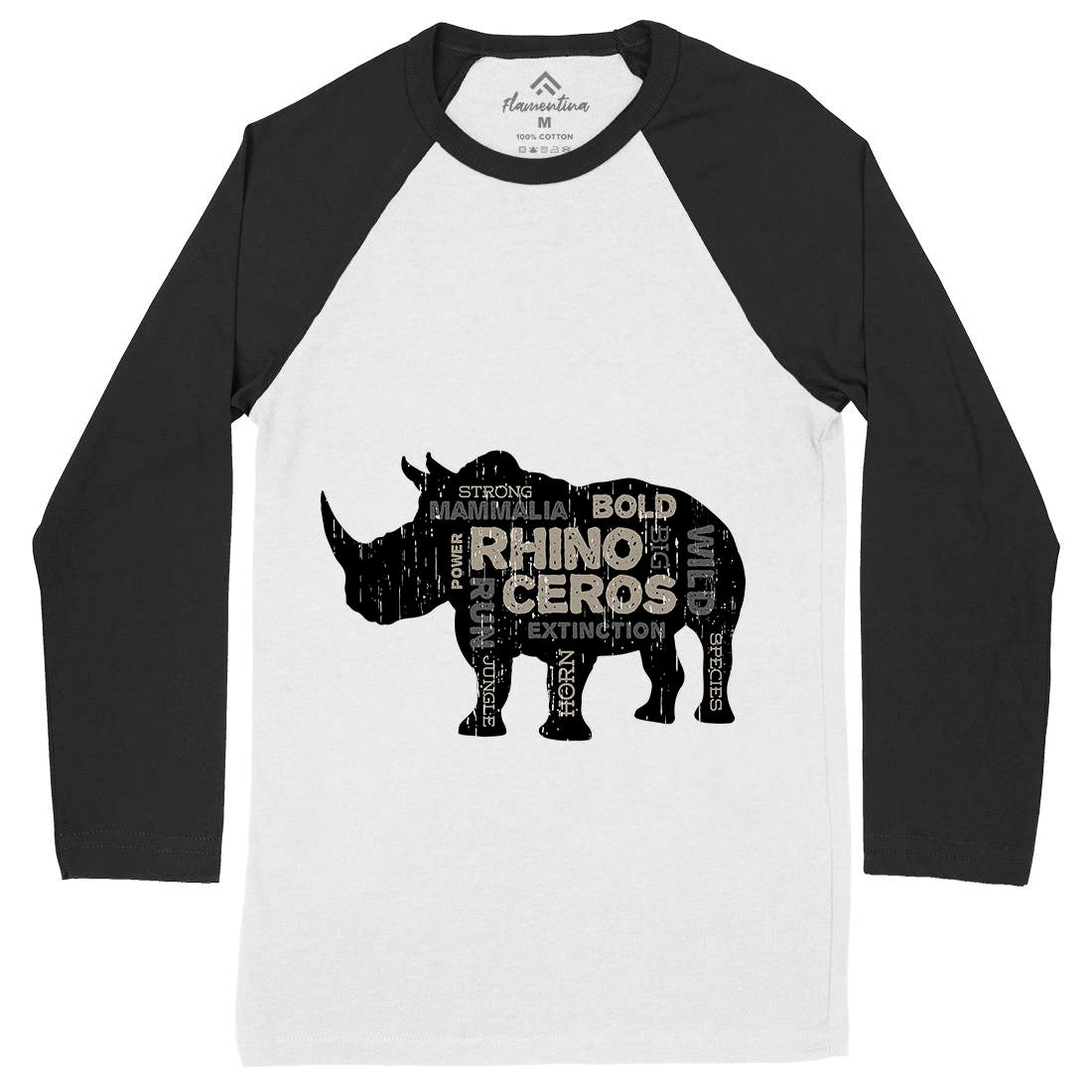 Rhino Power Mens Long Sleeve Baseball T-Shirt Animals B754
