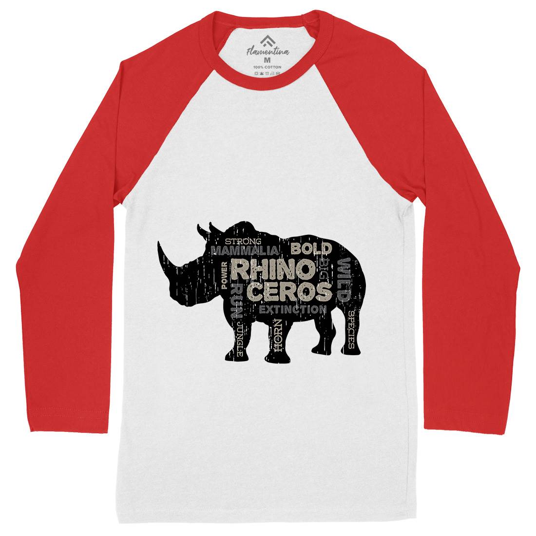 Rhino Power Mens Long Sleeve Baseball T-Shirt Animals B754