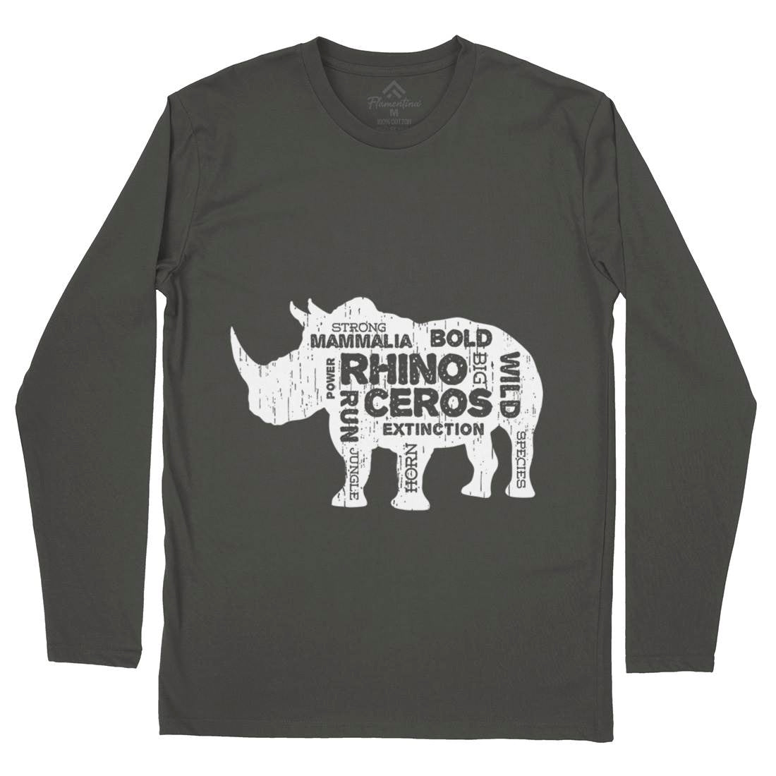 Rhino Power Mens Long Sleeve T-Shirt Animals B754