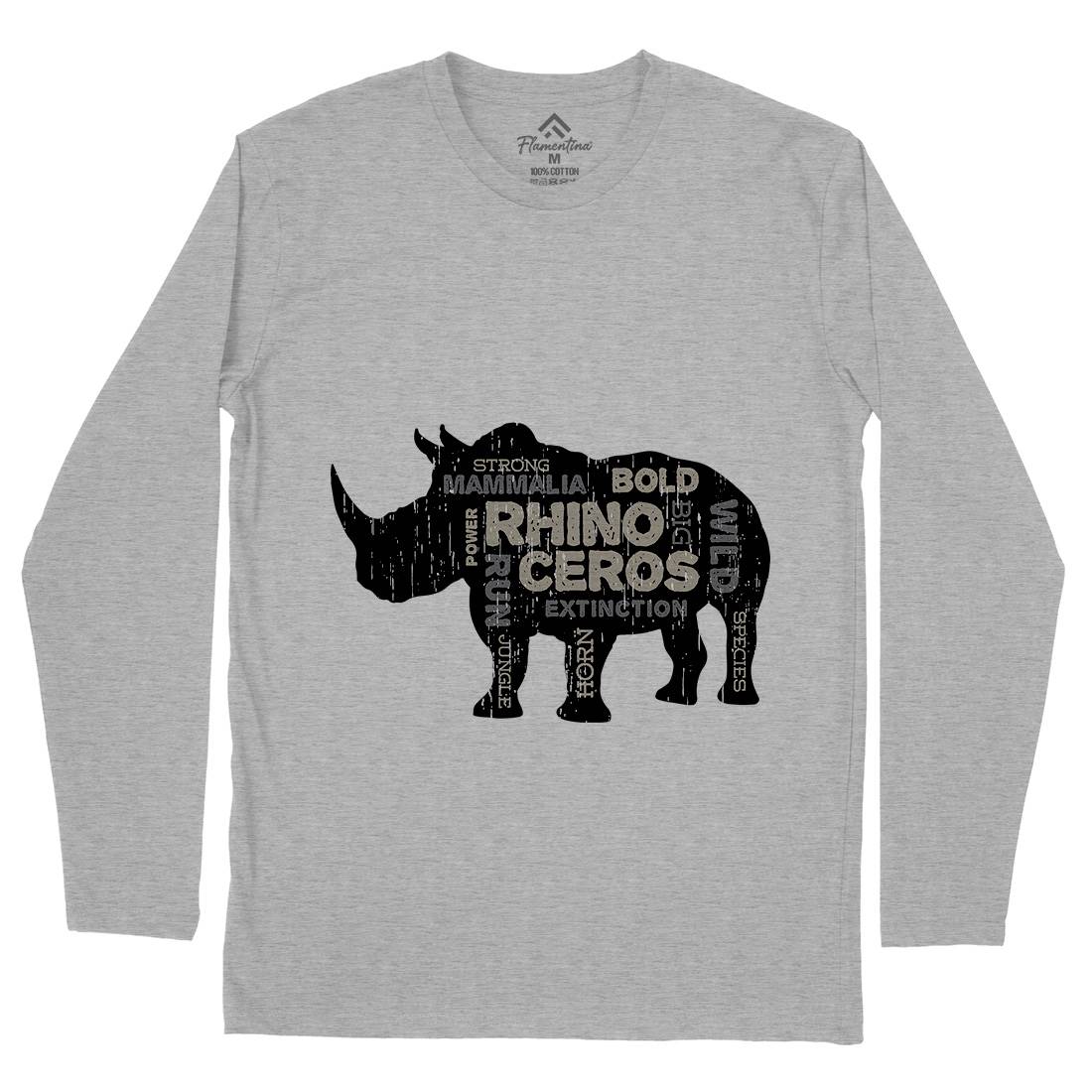 Rhino Power Mens Long Sleeve T-Shirt Animals B754