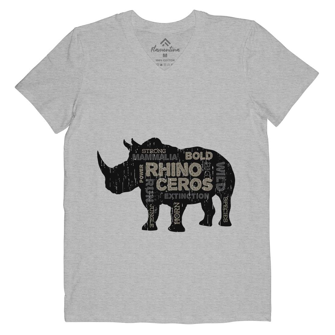 Rhino Power Mens V-Neck T-Shirt Animals B754