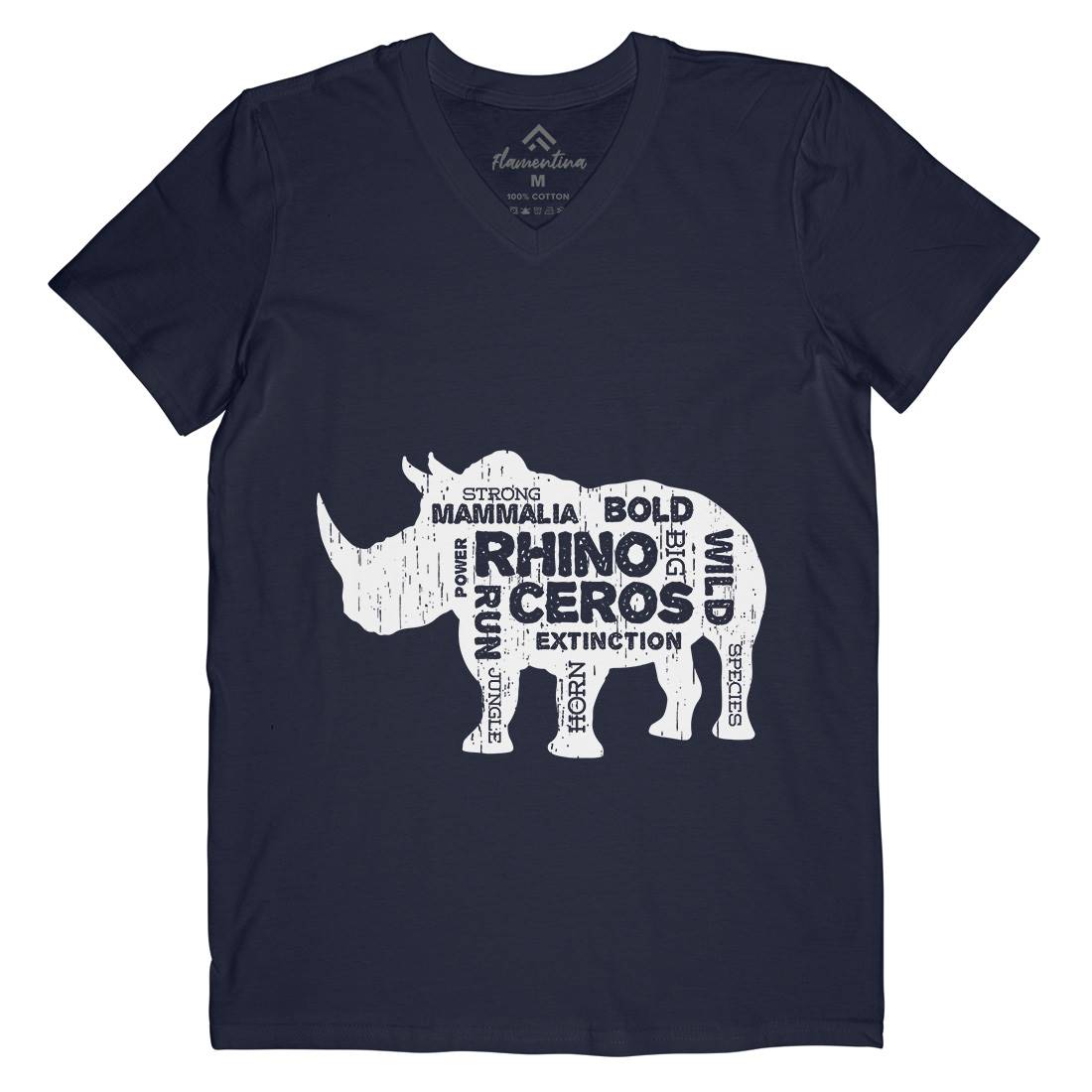 Rhino Power Mens Organic V-Neck T-Shirt Animals B754
