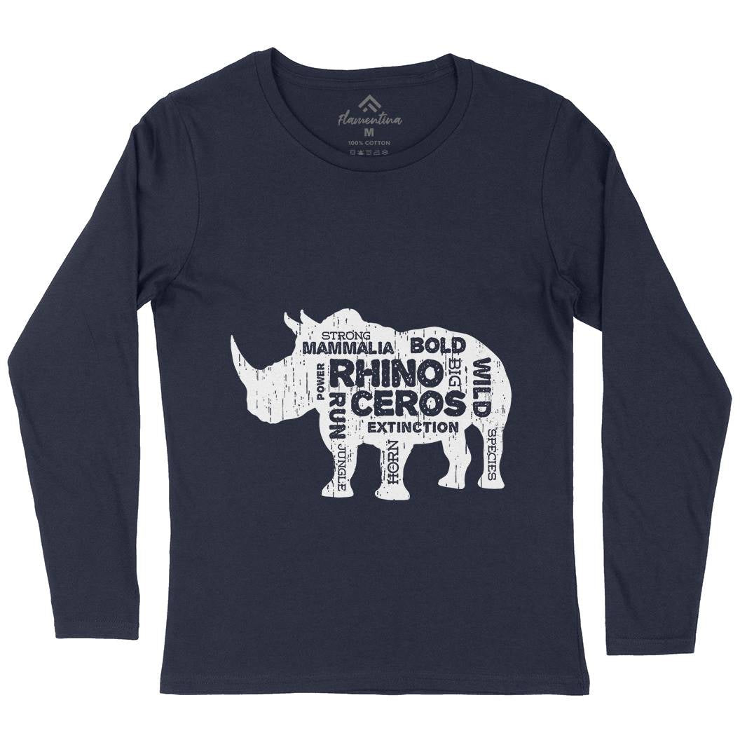 Rhino Power Womens Long Sleeve T-Shirt Animals B754