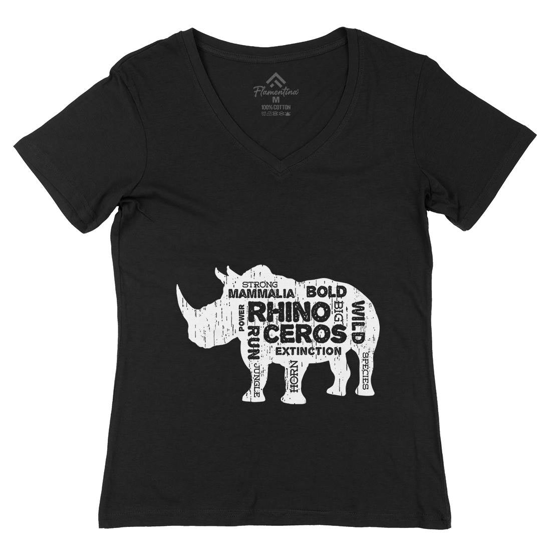 Rhino Power Womens Organic V-Neck T-Shirt Animals B754