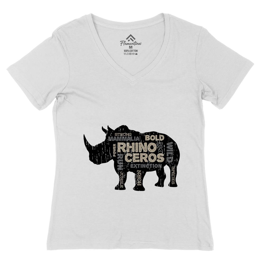 Rhino Power Womens Organic V-Neck T-Shirt Animals B754