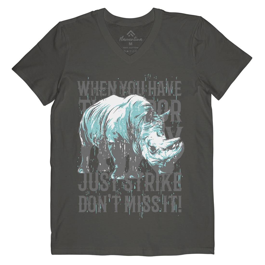 Rhino Strike Mens V-Neck T-Shirt Animals B755